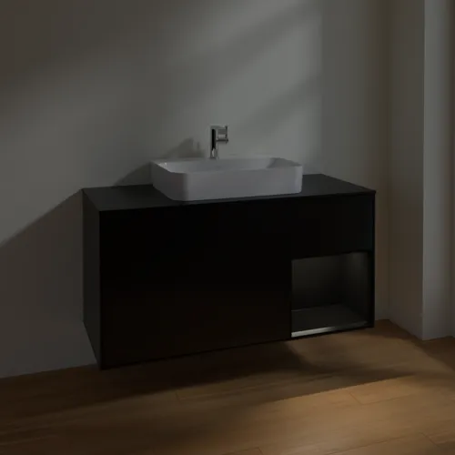 VILLEROY BOCH Toaletní skříňka Finion, s osvětlením, 3 výsuvy, 1200 x 603 x 501 mm, černý matný lak / černý matný lak / černé matné sklo #F422PDPD, obrázek 5
