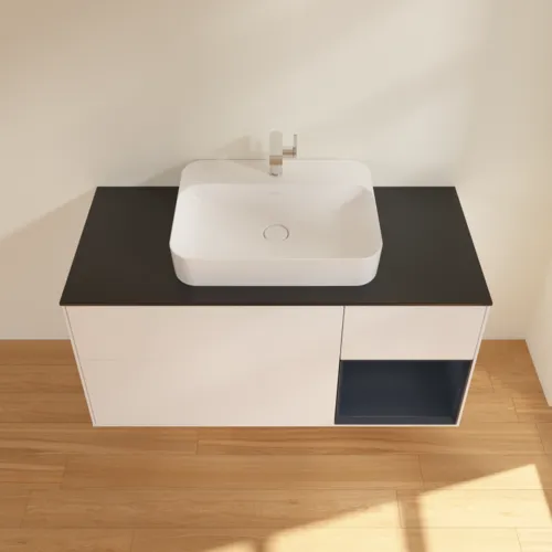 VILLEROY BOCH Toaletní skříňka Finion, s osvětlením, 3 výsuvy, 1200 x 603 x 501 mm, bílý matný lak / půlnoční modrý matný lak / černé matné sklo #F422HGMT, obrázek 4