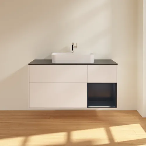 VILLEROY BOCH Toaletní skříňka Finion, s osvětlením, 3 výsuvy, 1200 x 603 x 501 mm, bílý matný lak / půlnoční modrý matný lak / černé matné sklo #F422HGMT, obrázek 3