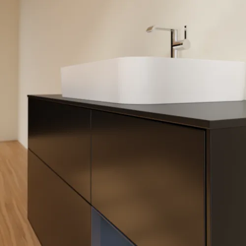VILLEROY BOCH Toaletní skříňka Finion, s osvětlením, 3 výsuvy, 1200 x 603 x 501 mm, černý matný lak / půlnoční modrý matný lak / černé matné sklo #F422HGPD, obrázek 6