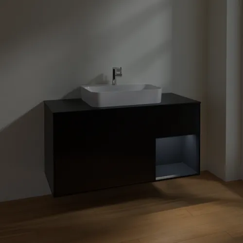 VILLEROY BOCH Toaletní skříňka Finion, s osvětlením, 3 výsuvy, 1200 x 603 x 501 mm, černý matný lak / půlnoční modrý matný lak / černé matné sklo #F422HGPD, obrázek 5