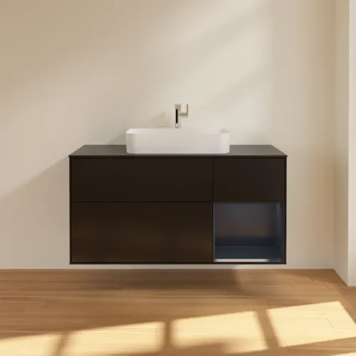 VILLEROY BOCH Toaletní skříňka Finion, s osvětlením, 3 výsuvy, 1200 x 603 x 501 mm, černý matný lak / půlnoční modrý matný lak / černé matné sklo #F422HGPD, obrázek 3