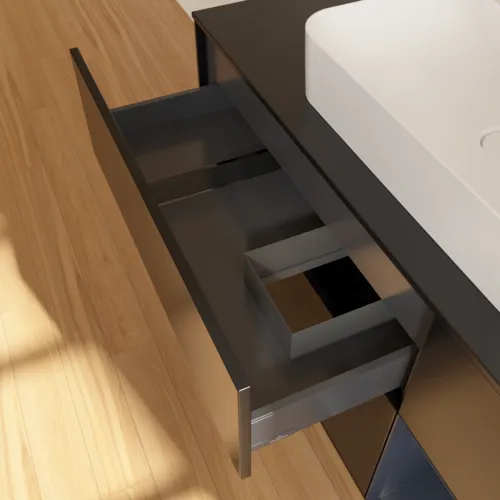 VILLEROY BOCH Toaletní skříňka Finion, s osvětlením, 3 výsuvy, 1200 x 603 x 501 mm, černý matný lak / půlnoční modrý matný lak / černé matné sklo #F422HGPD, obrázek 8