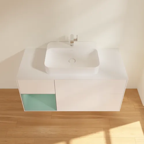 VILLEROY BOCH Toaletní skříňka Finion, s osvětlením, 3 výsuvy, 1200 x 603 x 501 mm, bílý matný lak / olivový matný lak / sklo bílé matné #F411GMMT, obrázek 4