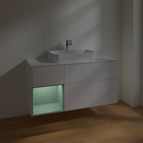 VILLEROY BOCH Toaletní skříňka Finion, s osvětlením, 3 výsuvy, 1200 x 603 x 501 mm, bílý matný lak / olivový matný lak / sklo bílé matné #F411GMMT, obrázek 5