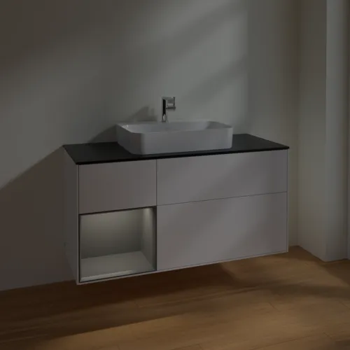 VILLEROY BOCH Toaletní skříňka Finion, s osvětlením, 3 výsuvy, 1200 x 603 x 501 mm, bílý matný lak / antracitový matný lak / černé matné sklo #F412GKMT, obrázek 5