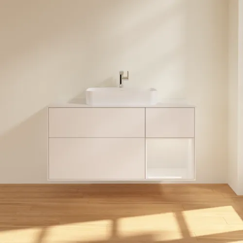 VILLEROY BOCH Umyvadlová skříňka Finion, s osvětlením, 3 výsuvy, 1200 x 603 x 501 mm, bílý matný lak / bílý lesklý lak / bílé matné sklo #F421GFMT, obrázek 3