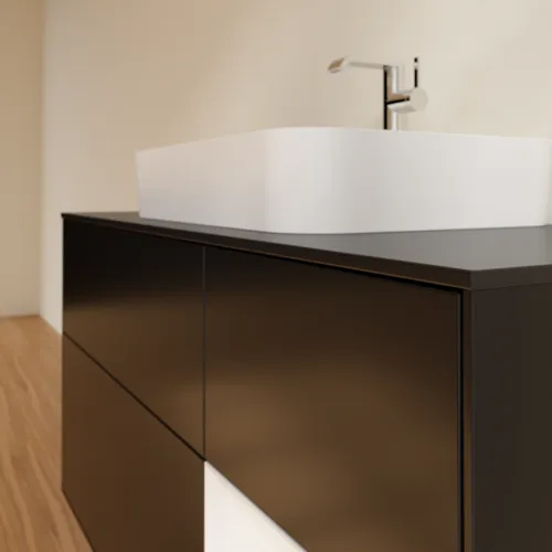VILLEROY BOCH Toaletní skříňka Finion, s osvětlením, 3 výsuvy, 1200 x 603 x 501 mm, černý matný lak / bílý lesklý lak / černé matné sklo #F422GFPD, obrázek 6