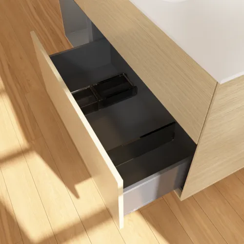 VILLEROY BOCH Toaletní skříňka Finion, s osvětlením, 3 výsuvy, 1200 x 603 x 501 mm, dubová dýha / antracitový matný lak / bílé matné sklo #F411GKPC, obrázek 7
