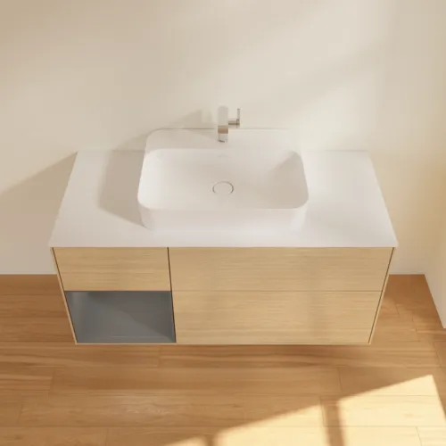 VILLEROY BOCH Toaletní skříňka Finion, s osvětlením, 3 výsuvy, 1200 x 603 x 501 mm, dubová dýha / antracitový matný lak / bílé matné sklo #F411GKPC, obrázek 4