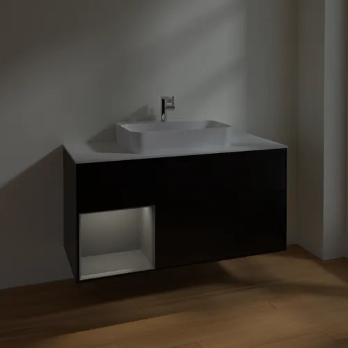 VILLEROY BOCH Toaletní skříňka Finion, s osvětlením, 3 výsuvy, 1200 x 603 x 501 mm, černý matný lak / antracitový matný lak / bílé matné sklo #F411GKPD, obrázek 5