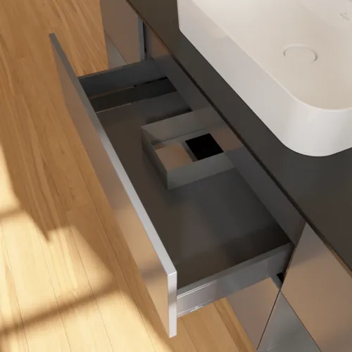VILLEROY BOCH Toaletní skříňka Finion, s osvětlením, 4 výsuvy, 1600 x 603 x 501 mm, antracit matný lak / antracit matný lak / sklo černé matné #F452GKGK, obrázek 5