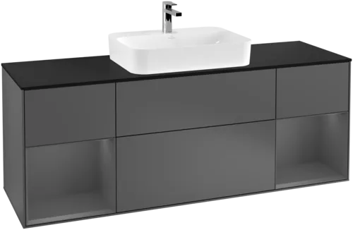 VILLEROY BOCH Toaletní skříňka Finion, s osvětlením, 4 výsuvy, 1600 x 603 x 501 mm, antracit matný lak / antracit matný lak / sklo černé matné #F452GKGK