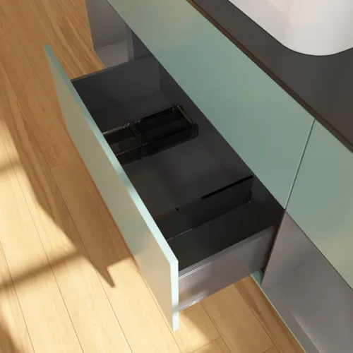 VILLEROY BOCH Toaletní skříňka Finion, s osvětlením, 4 výsuvy, 1600 x 603 x 501 mm, olivový matný lak / antracitový matný lak / černé matné sklo #F452GKGM, obrázek 6