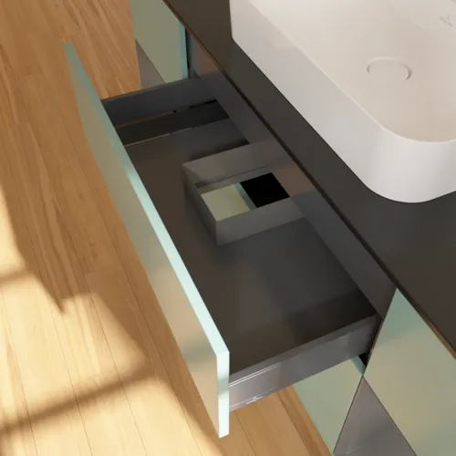 VILLEROY BOCH Toaletní skříňka Finion, s osvětlením, 4 výsuvy, 1600 x 603 x 501 mm, olivový matný lak / antracitový matný lak / černé matné sklo #F452GKGM, obrázek 7