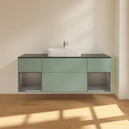 VILLEROY BOCH Toaletní skříňka Finion, s osvětlením, 4 výsuvy, 1600 x 603 x 501 mm, olivový matný lak / antracitový matný lak / černé matné sklo #F452GKGM, obrázek 3