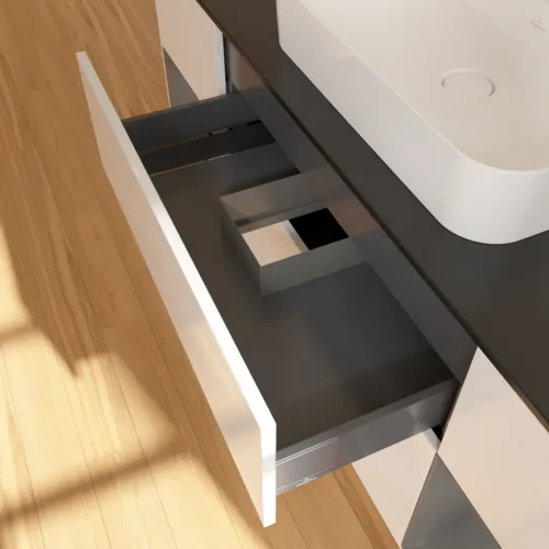 VILLEROY BOCH Toaletní skříňka Finion, s osvětlením, 4 výsuvy, 1600 x 603 x 501 mm, lesklý bílý lak / antracitový matný lak / černé matné sklo #F452GKGF, obrázek 5