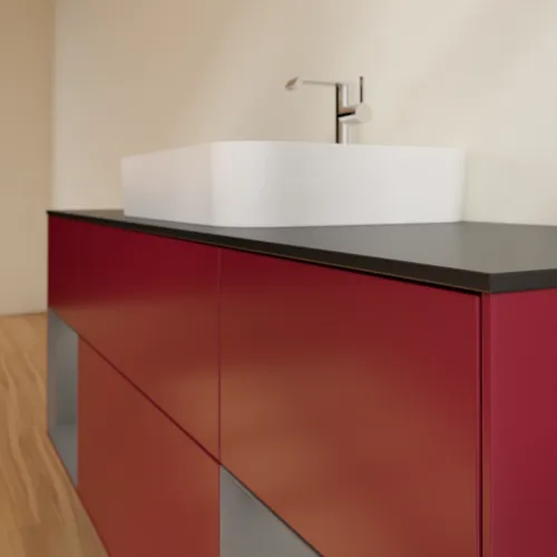 VILLEROY BOCH Toaletní skříňka Finion, s osvětlením, 4 výsuvy, 1600 x 603 x 501 mm, Pivoňka matný lak / Antracit matný lak / Sklo černé matné #F452GKHB, obrázek 3
