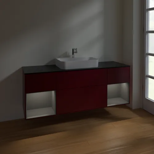 VILLEROY BOCH Toaletní skříňka Finion, s osvětlením, 4 výsuvy, 1600 x 603 x 501 mm, Pivoňka matný lak / Antracit matný lak / Sklo černé matné #F452GKHB, obrázek 2