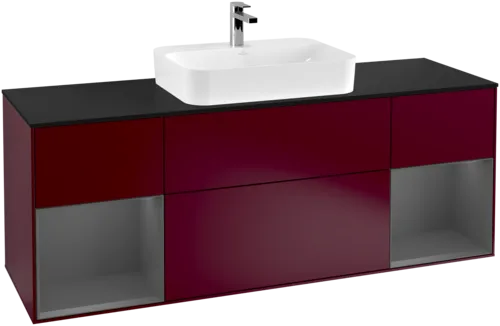 VILLEROY BOCH Toaletní skříňka Finion, s osvětlením, 4 výsuvy, 1600 x 603 x 501 mm, Pivoňka matný lak / Antracit matný lak / Sklo černé matné #F452GKHB, obrázek 1