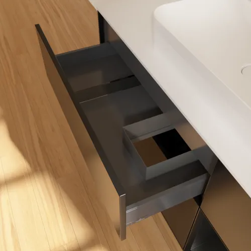 VILLEROY BOCH Toaletní skříňka Finion, s osvětlením, 3 výsuvy, 1200 x 603 x 501 mm, černý matný lak / černý matný lak / sklo bílé matné #F421PDPD, obrázek 8
