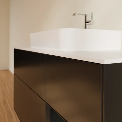VILLEROY BOCH Toaletní skříňka Finion, s osvětlením, 3 výsuvy, 1200 x 603 x 501 mm, černý matný lak / černý matný lak / sklo bílé matné #F421PDPD, obrázek 6