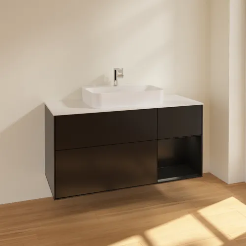 VILLEROY BOCH Toaletní skříňka Finion, s osvětlením, 3 výsuvy, 1200 x 603 x 501 mm, černý matný lak / černý matný lak / sklo bílé matné #F421PDPD, obrázek 2
