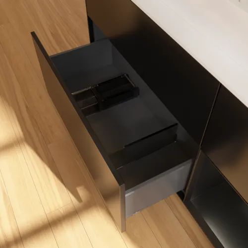VILLEROY BOCH Toaletní skříňka Finion, s osvětlením, 3 výsuvy, 1200 x 603 x 501 mm, černý matný lak / černý matný lak / sklo bílé matné #F421PDPD, obrázek 7