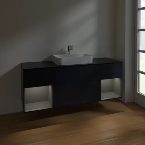 VILLEROY BOCH Toaletní skříňka Finion, s osvětlením, 4 výsuvy, 1600 x 603 x 501 mm, Midnight Blue Matt Lacquer / Anthracite Matt Lacquer / Glass Black Matt #F452GKHG, obrázek 4