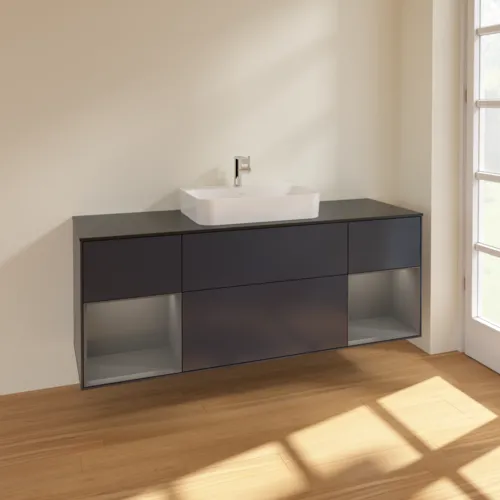 VILLEROY BOCH Toaletní skříňka Finion, s osvětlením, 4 výsuvy, 1600 x 603 x 501 mm, Midnight Blue Matt Lacquer / Anthracite Matt Lacquer / Glass Black Matt #F452GKHG, obrázek 2