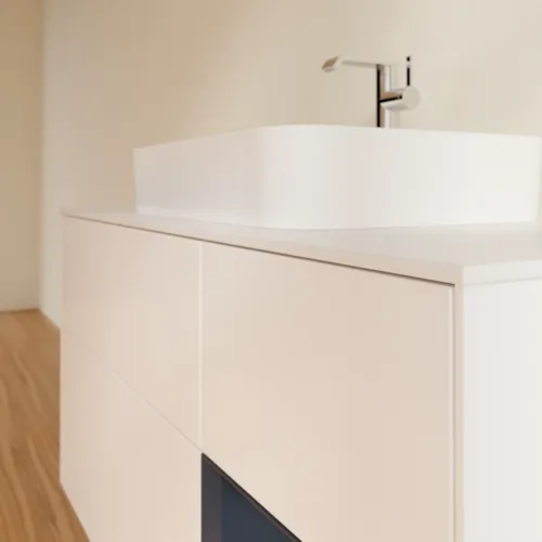 VILLEROY BOCH Toaletní skříňka Finion, s osvětlením, 3 výsuvy, 1200 x 603 x 501 mm, bílý matný lak / půlnoční modrý matný lak / bílé matné sklo #F421HGMT, obrázek 6