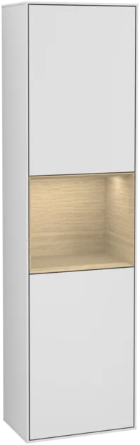 VILLEROY BOCH Vysoká skříňka Finion, s osvětlením, 2 dveře, 418 x 1516 x 270 mm, bílý matný lak / dubová dýha #F470PCMT