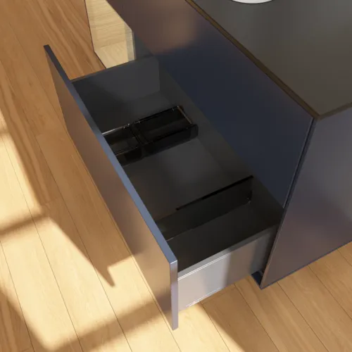 VILLEROY BOCH Toaletní skříňka Finion, s osvětlením, 3 výsuvy, 1200 x 603 x 501 mm, Midnight Blue Matt Lacquer / Oak Veneer / Glass Black Matt #F412PCHG, obrázek 7