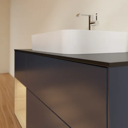 VILLEROY BOCH Toaletní skříňka Finion, s osvětlením, 3 výsuvy, 1200 x 603 x 501 mm, Midnight Blue Matt Lacquer / Oak Veneer / Glass Black Matt #F412PCHG, obrázek 6