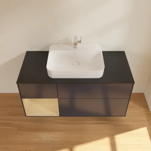 VILLEROY BOCH Toaletní skříňka Finion, s osvětlením, 3 výsuvy, 1200 x 603 x 501 mm, Midnight Blue Matt Lacquer / Oak Veneer / Glass Black Matt #F412PCHG, obrázek 4