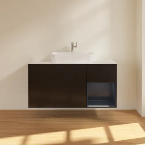 VILLEROY BOCH Toaletní skříňka Finion, s osvětlením, 3 výsuvy, 1200 x 603 x 501 mm, černý matný lak / půlnoční modrý matný lak / bílé matné sklo #F421HGPD, obrázek 3