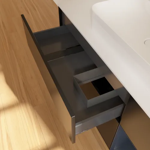 VILLEROY BOCH Toaletní skříňka Finion, s osvětlením, 3 výsuvy, 1200 x 603 x 501 mm, černý matný lak / půlnoční modrý matný lak / bílé matné sklo #F421HGPD, obrázek 8