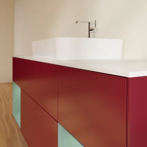 VILLEROY BOCH Toaletní skříňka Finion, s osvětlením, 4 výsuvy, 1600 x 603 x 501 mm, Pivoňka matný lak / Olivový matný lak / Sklo bílé matné #F451GMHB, obrázek 3