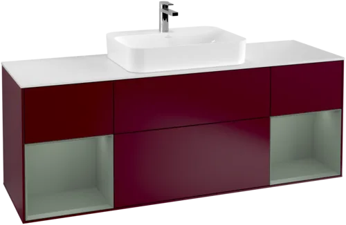 VILLEROY BOCH Toaletní skříňka Finion, s osvětlením, 4 výsuvy, 1600 x 603 x 501 mm, Pivoňka matný lak / Olivový matný lak / Sklo bílé matné #F451GMHB, obrázek 1