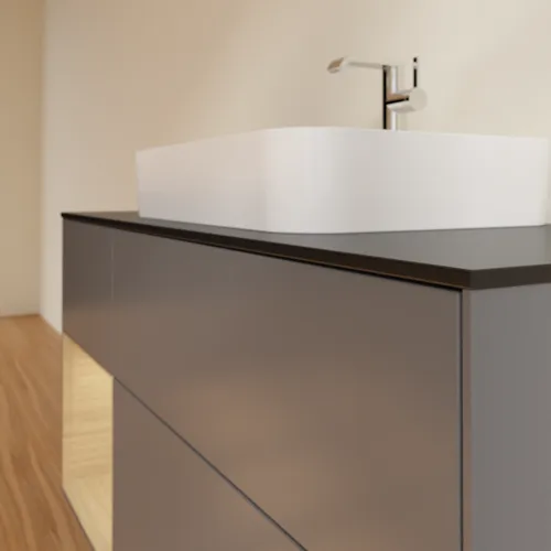 VILLEROY BOCH Toaletní skříňka Finion, s osvětlením, 3 výsuvy, 1200 x 603 x 501 mm, antracitový matný lak / dubová dýha / černé matné sklo #F412PCGK, obrázek 6