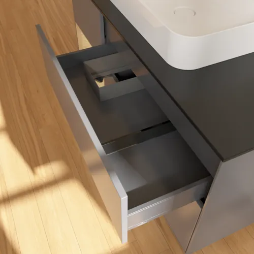 VILLEROY BOCH Toaletní skříňka Finion, s osvětlením, 3 výsuvy, 1200 x 603 x 501 mm, antracitový matný lak / dubová dýha / černé matné sklo #F412PCGK, obrázek 8