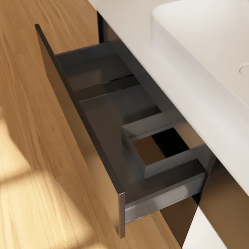 VILLEROY BOCH Toaletní skříňka Finion, s osvětlením, 3 výsuvy, 1200 x 603 x 501 mm, černý matný lak / bílý lesklý lak / bílé matné sklo #F421GFPD, obrázek 8
