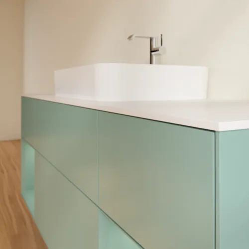 VILLEROY BOCH Toaletní skříňka Finion, s osvětlením, 4 výsuvy, 1600 x 603 x 501 mm, olivově matný lak / olivově matný lak / sklo bílé matné #F451GMGM, obrázek 5