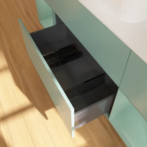 VILLEROY BOCH Toaletní skříňka Finion, s osvětlením, 4 výsuvy, 1600 x 603 x 501 mm, olivově matný lak / olivově matný lak / sklo bílé matné #F451GMGM, obrázek 6
