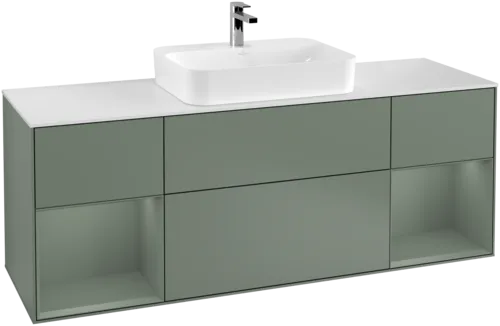 VILLEROY BOCH Toaletní skříňka Finion, s osvětlením, 4 výsuvy, 1600 x 603 x 501 mm, olivově matný lak / olivově matný lak / sklo bílé matné #F451GMGM, obrázek 1