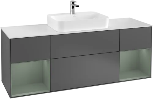 VILLEROY BOCH Toaletní skříňka Finion, s osvětlením, 4 výsuvy, 1600 x 603 x 501 mm, antracitový matný lak / olivový matný lak / bílé matné sklo #F451GMGK, obrázek 1