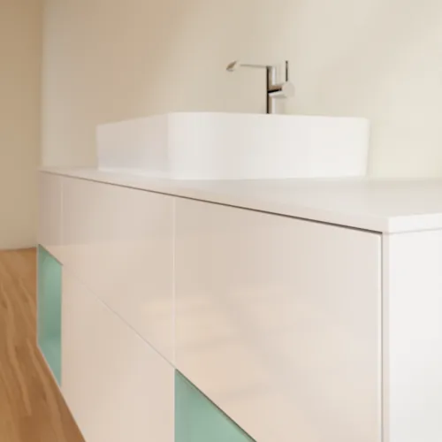 VILLEROY BOCH Toaletní skříňka Finion, s osvětlením, 4 výsuvy, 1600 x 603 x 501 mm, lesklý bílý lak / olivově matný lak / sklo bílé matné #F451GMGF, obrázek 5