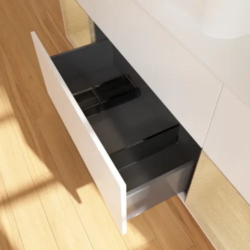 VILLEROY BOCH Toaletní skříňka Finion, s osvětlením, 4 výsuvy, 1600 x 603 x 501 mm, bílý matný lak / dubová dýha / sklo bílé matné #F451PCMT, obrázek 6