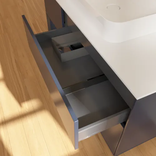 VILLEROY BOCH Toaletní skříňka Finion, s osvětlením, 3 výsuvy, 1200 x 603 x 501 mm, Midnight Blue Matt Lacquer / Midnight Blue Matt Lacquer / Glass White Matt #F411HGHG, obrázek 8