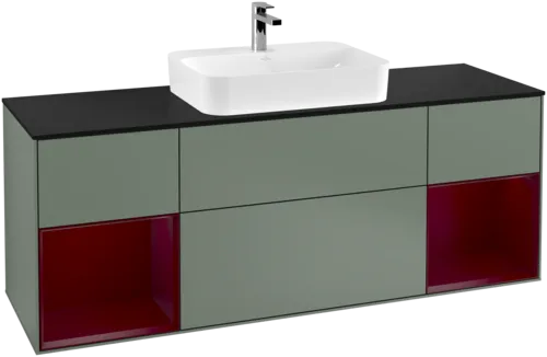 VILLEROY BOCH Toaletní skříňka Finion, s osvětlením, 4 výsuvy, 1600 x 603 x 501 mm, olivový matný lak / pivoňkový matný lak / černé matné sklo #F452HBGM, obrázek 1